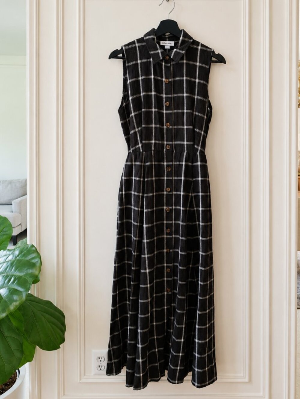 Calvin Klein Black & White Plaid Sleeveless Long Shirt Dress | Size 2 | Like New